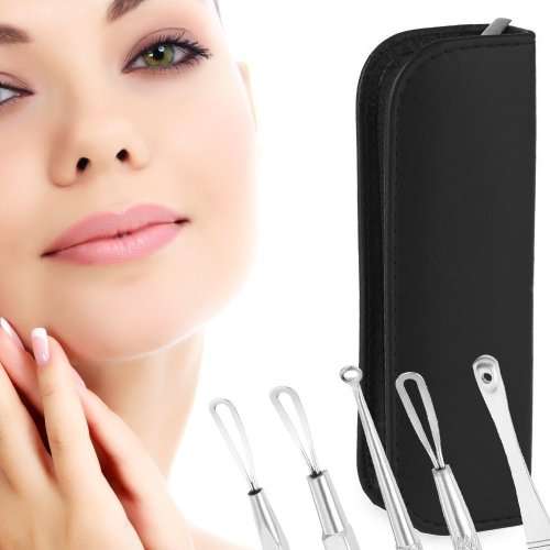5-Piece Blemish and Blackhead Extractor Kit with Vegan Leather Zippered Case