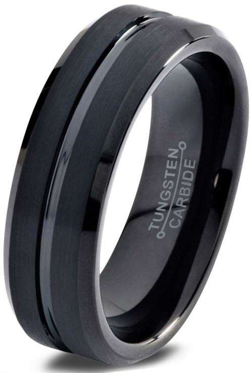 King Will CLASSIC 8mm Black Tungsten Carbide Wedding Band Ring Polished Finish Grooved Center Comfor