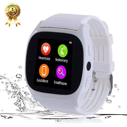 Smart Watch Phone Watch Bluetooth Smartwatch-Android Men Women Kids (White)