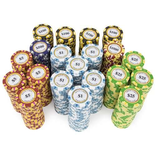 500-count Monte Carlo Poker Chips with Aluminum Case, 14 Gram, 3-Tone Chips | Includes 2 Decks of Ca