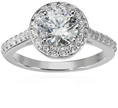 Platinum or Gold Plated Sterling Silver Round Halo Ring made with Swarovski Zirconia