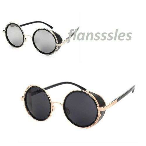 Unisex Mens Womens Steampunk Round Sunglasses Side Shields Vintage Cyber Goggles