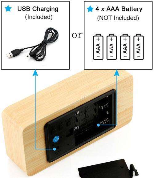 Digital Alarm Clock, Desk Clock Wood Digital Clocks with 3 Alarms 3 Brightness Voice Control LED Dis