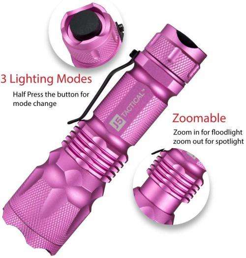 J5 Tactical V1 Pro Pink Tactical Flashlight - The Original 300 lm Ultra Bright, LED 3 Mode Flashligh