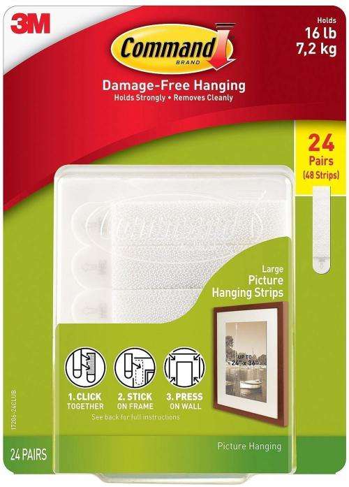 Command Picture & Frame Hanging Strips Sets Large Size White Damage-Free, 24-PAIR