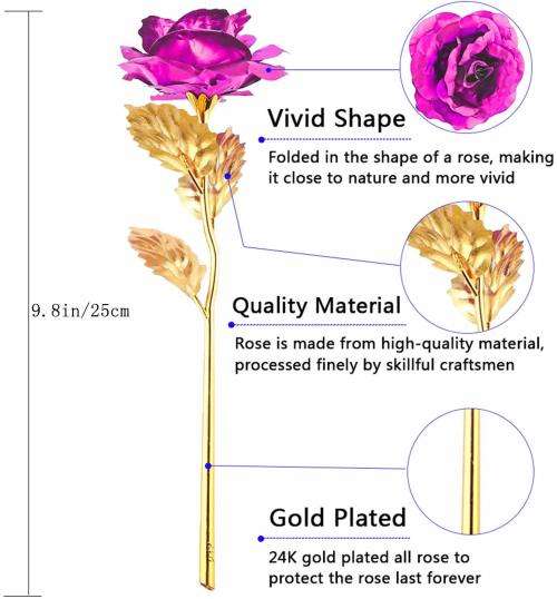 BEFINR 24K Gold Rose Artificial Forever Flowers with Heart-Shaped Stand Best Gifts