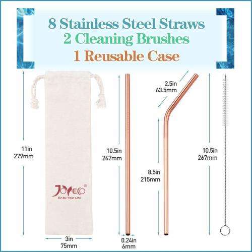 Stainless Steel Straws - Pack of 8 ROSE