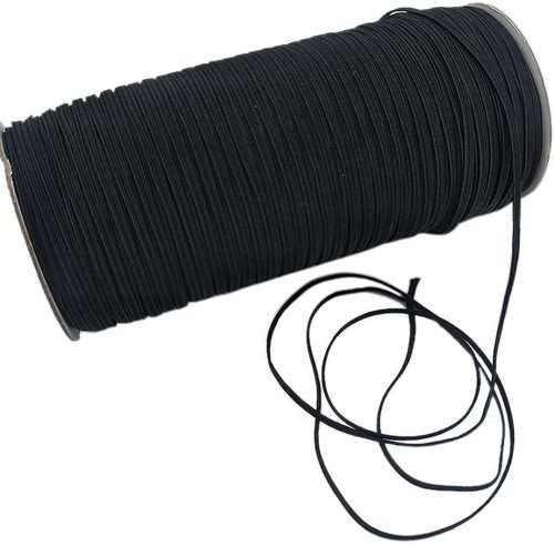 1/8 inch Black Elastic for Sewing - 200 Yards Braided Elastic Band Rope Heavy Stretch (Black)