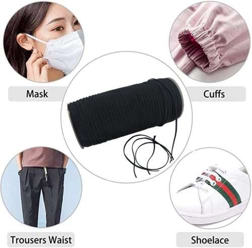 1/8 inch Black Elastic for Sewing - 200 Yards Braided Elastic Band Rope Heavy Stretch (Black)