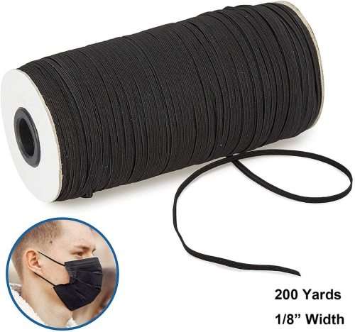 1/8 inch Black Elastic for Sewing - 200 Yards Braided Elastic Band Rope Heavy Stretch (Black)