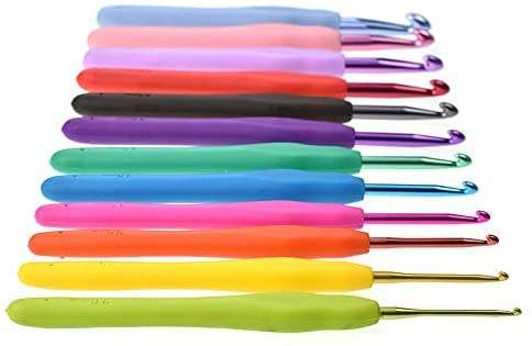 KOKNIT 12pcs Rainbow Color Soft Handles Grip Aluminum Crochet Hooks Set Smooth Knitting Needle 2.0m