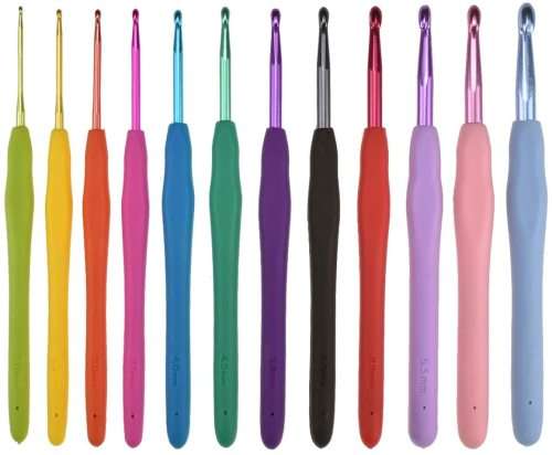 KOKNIT 12pcs Rainbow Color Soft Handles Grip Aluminum Crochet Hooks Set Smooth Knitting Needle 2.0m