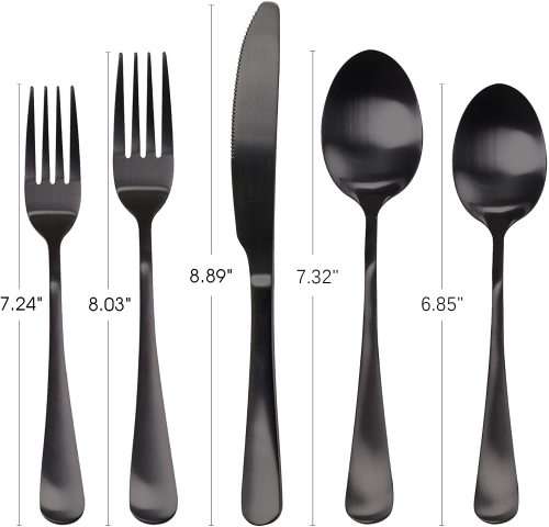 25-Piece Matte Black Silverware Set, Utensil Sets for Kitchens, Satin Finish Stainless Steel Flatwar