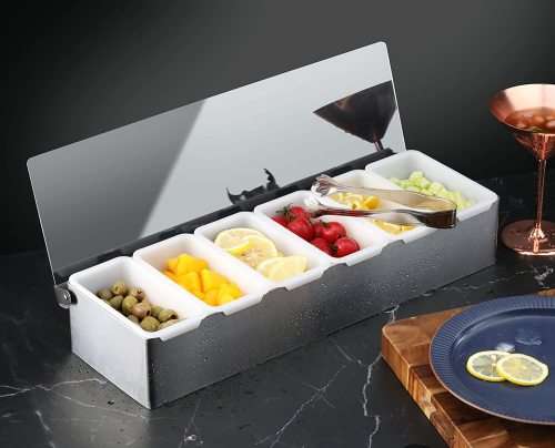 New Star Foodservice 48049 Stainless Steel Condiment Dispenser with 6 Compartments