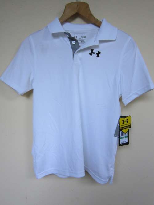 UNDER ARMOUR WHITE COLLAR ACTIVE SHIRT FOR KIDS SIZE: Kiddies L