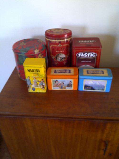 LOVELY COLLECTION OF SIX VINTAGE TINS.SEE OTHER PICS.NO RESERVE!!!