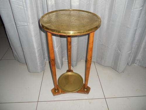 UNUSUAL VINTAGE OAK , BEECH AND BRASS PLANTSTAND.NO RESERVE!!!