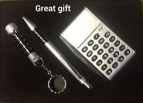"2 ON AUCTION "Corporate Gift "CALCULATOR, KEYRING TORCH LED AND PEN"