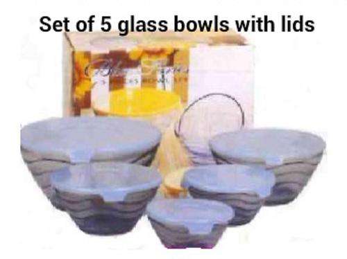 Set of 5 glass bowls with plastic lids