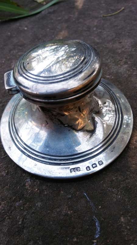 H.C.D 1911 Antique Sterling Silver Ink Well