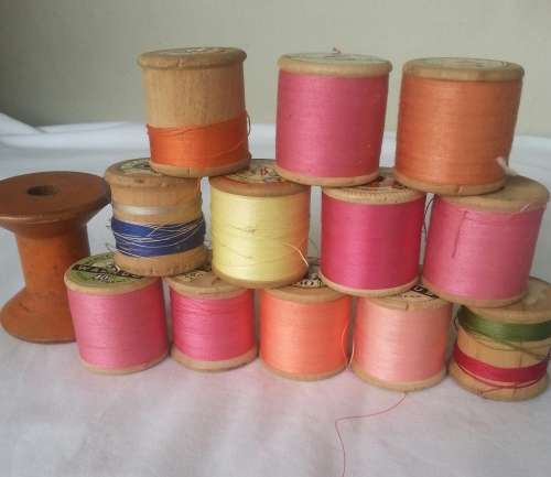 13 ASSORTED VINTAGE WOODEN COTTON REELS