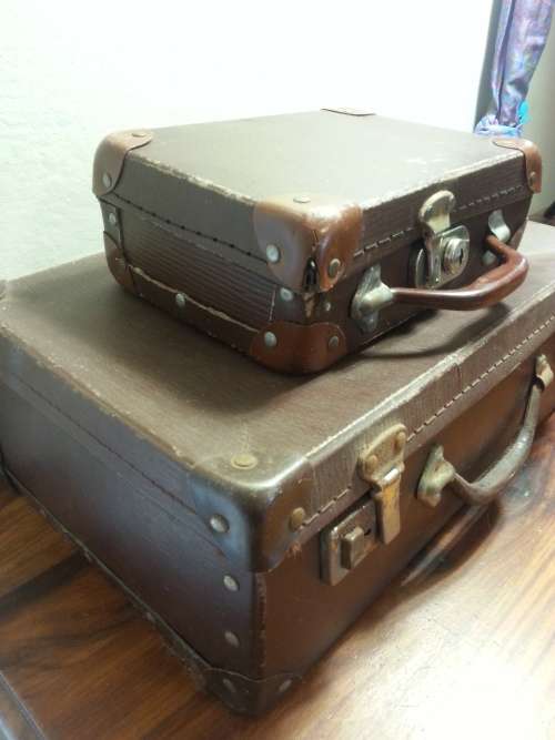 2 X VINTAGE BROWN SCHOOL SUITCASES