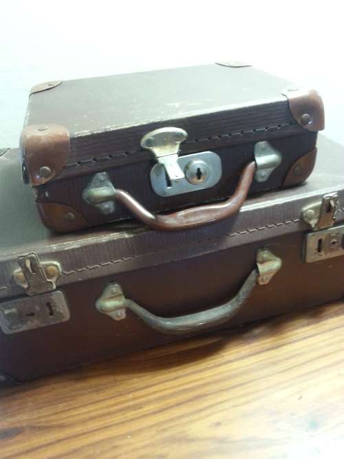 2 X VINTAGE BROWN SCHOOL SUITCASES