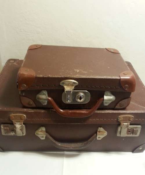 2 X VINTAGE BROWN SCHOOL SUITCASES