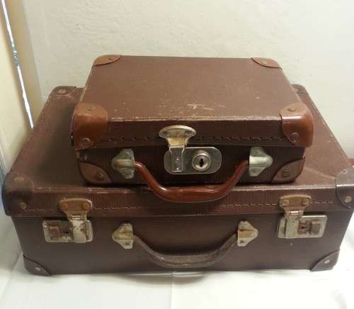 2 X VINTAGE BROWN SCHOOL SUITCASES