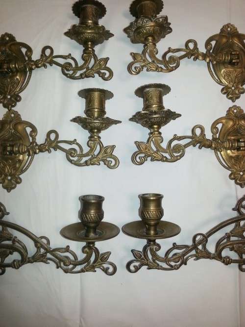 SOLID BRASS ANTIQUE PIANO CANDELABRA SETS - WALL SCONCES