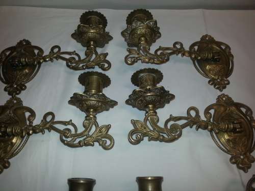 SOLID BRASS ANTIQUE PIANO CANDELABRA SETS - WALL SCONCES