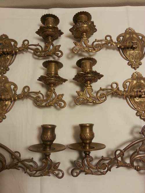 SOLID BRASS ANTIQUE PIANO CANDELABRA SETS - WALL SCONCES