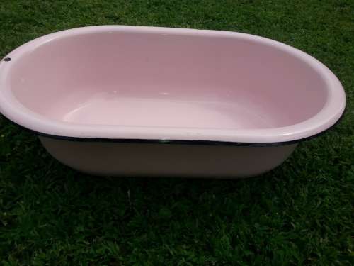RARE PINK FRENCH ENAMEL BABY BATH/ BASIN - BEAUTIFUL CONDITION