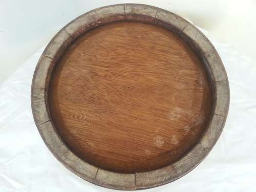 LARGE WOODEN BUCKET WITH BRASS OVERLAYS