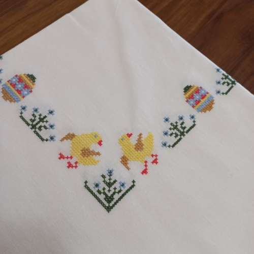 COTTON VINTAGE EASTER EMBROIDERED TABLECLOTH