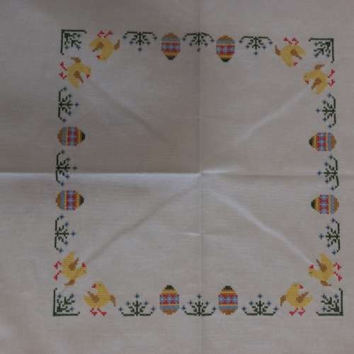 COTTON VINTAGE EASTER EMBROIDERED TABLECLOTH