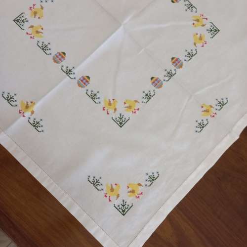 COTTON VINTAGE EASTER EMBROIDERED TABLECLOTH