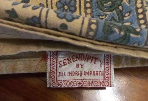 GORGEOUS LARGE INDIAN COTTON MUSTARD & BLUE TABLECLOTH