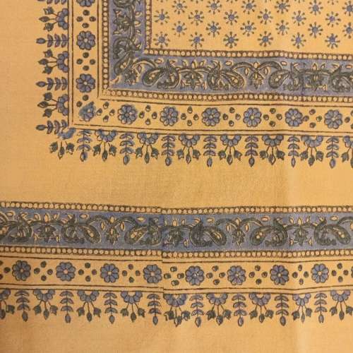 GORGEOUS LARGE INDIAN COTTON MUSTARD & BLUE TABLECLOTH