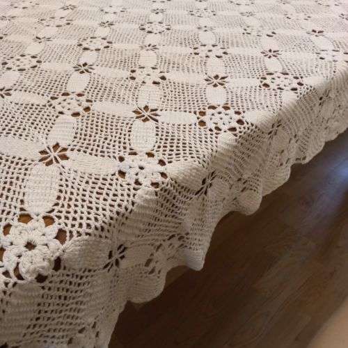 VINTAGE CROCHET SLIGHTLY OFF WHITE TABLECLOTH