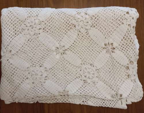VINTAGE CROCHET SLIGHTLY OFF WHITE TABLECLOTH