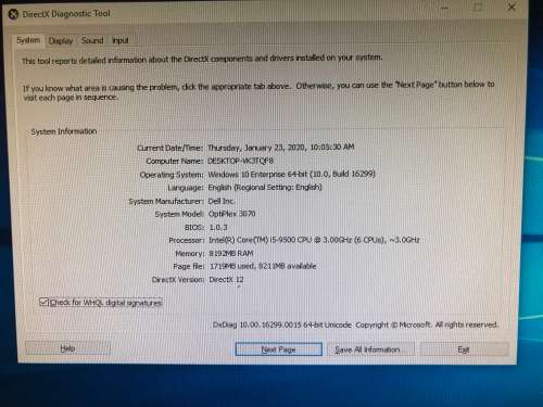 DELL OPTIPLEX 3070 Core i5-9500 9th Gen 3.00GHz 8GB Ram, 500GB SSD