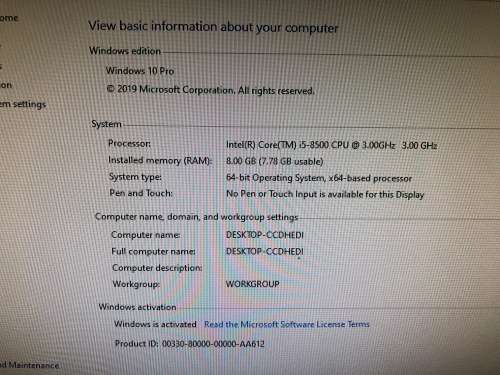 HP PRODESK 600 G4 SFF  Core I5-8500U 8th GEN 3.00GHz  8GB RAM  500GB HDD  Windows 10 Pro 64 Bit