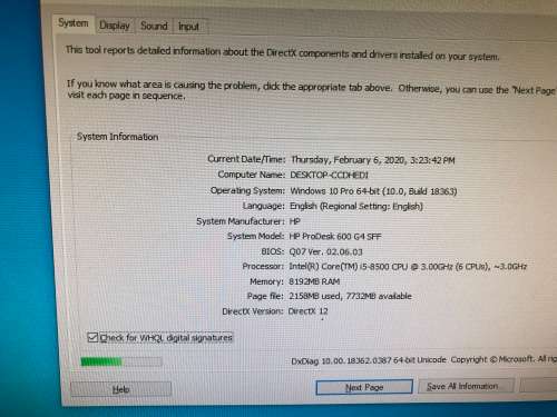 HP PRODESK 600 G4 SFF  Core I5-8500U 8th GEN 3.00GHz  8GB RAM  500GB HDD  Windows 10 Pro 64 Bit