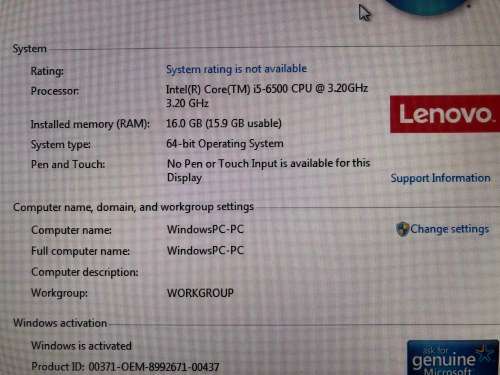 LENOVO M910S DESKTOP INTEL CORE I5-6TH GEN 16GB MEMORY 500GB HARD DRIVE - Brand New