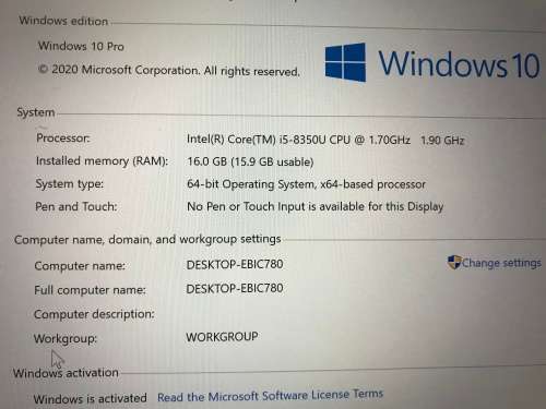 Lenovo Think Pad T480 Core i5-8350U 1.9GHz  8th Gen vPro  16GB Ram  512 SSD   14 UHD Graphics 620