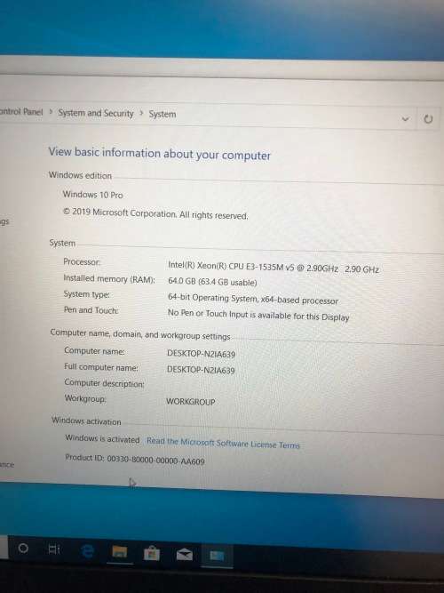 LENOVO ThinkPad P50 Xeon® CPU E3-1535M v5 2.9GHz 64GB Ram 256GB SSD 15.6 HD Graphics P530+NVIDIA Qua