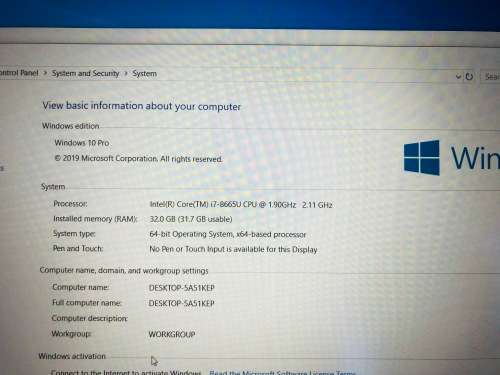 Lenovo ThinkPad T590  Core i7-8665 @ 2.11Ghz  32 GB Ram  512 GB SSD  15.6 UHD Graphics Display