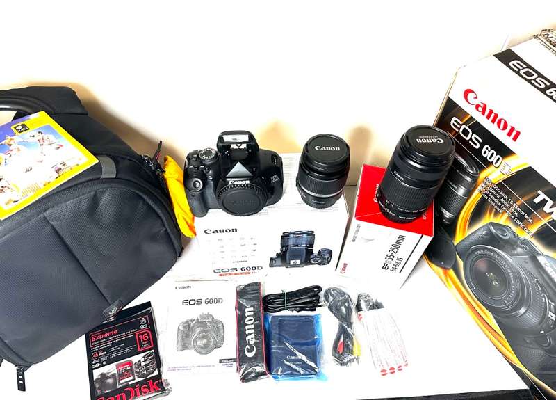 Canon EOS 600D DSLR Camera with Canon EFS 18-55mm AF/MF macro Lens  Canon EFS 55-250mm Zoom Lens Ori