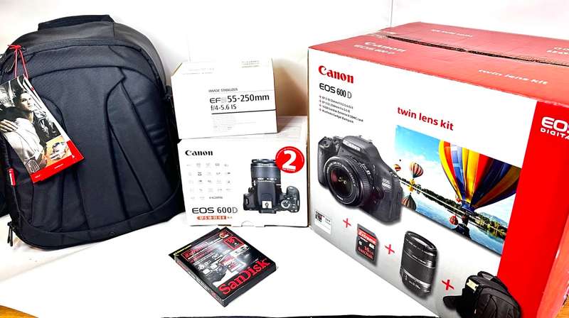 Canon EOS 600D DSLR Camera with Canon EFS 18-55mm AF/MF macro Lens  Canon EFS 55-250mm Zoom Lens Ori
